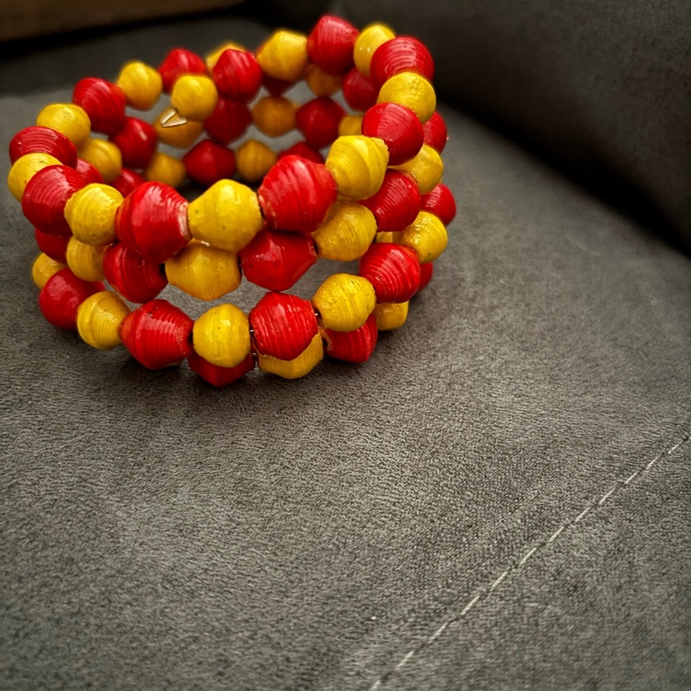 Handmade in Rwanda Red and Yellow Beaded Bracelet